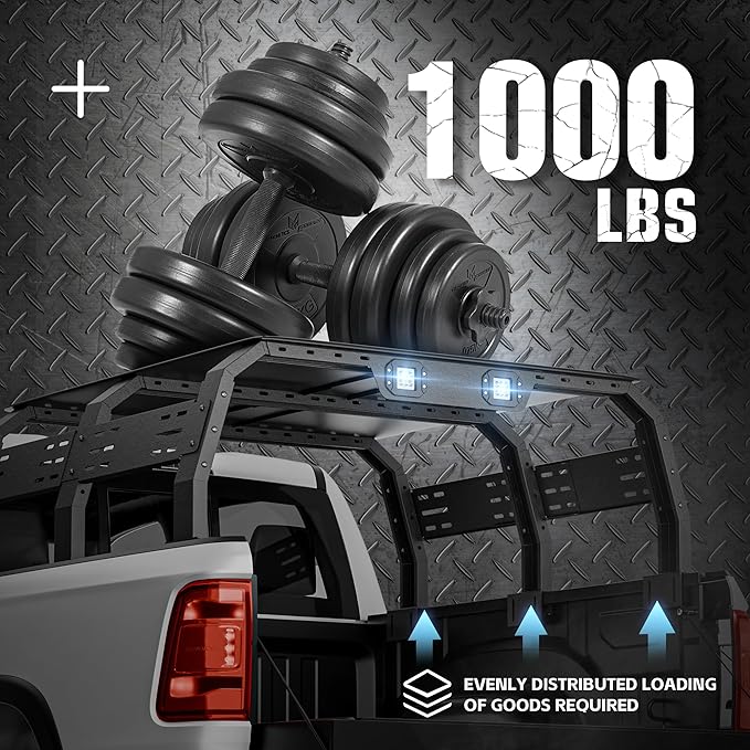 19.2-22.3" Hight Bed Racks Truck Cargo Carrier with 2 LED Lights Compatible with Tacoma/Ram 1500/ Tundra/Silverado/Sierra/ F150/ Titan/Canyon/Ranger/Frontier/JT/Colorado Extended Cab
