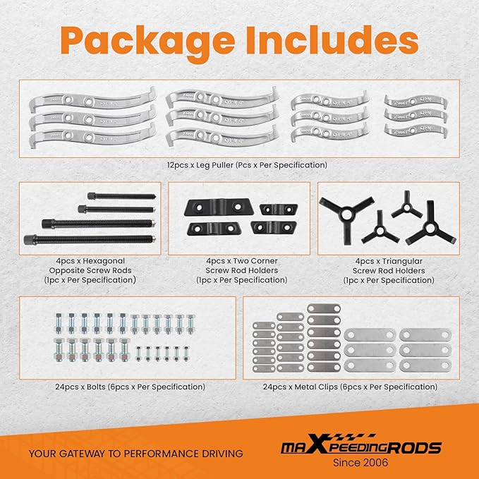 maXpeedingrods Gear Puller Set, Reversible 2 Jaw & 3 Jaw Hub Puller Kit, 3" 4" 6" 8" Bearing Puller Set, External Internal Pulley Flywheel Puller Tool Steering Wheel Hub Removal Tool