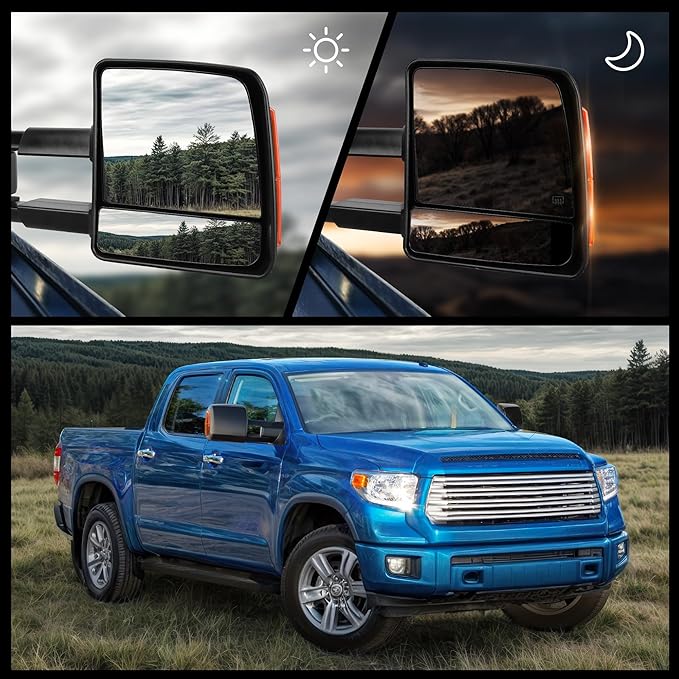 DWVO Towing Mirrors Fits 2007-2017 Toyota Tundra, Power Adjusted Heated Turn Signal Light Manual Telescoping and Folding Tow Mirror