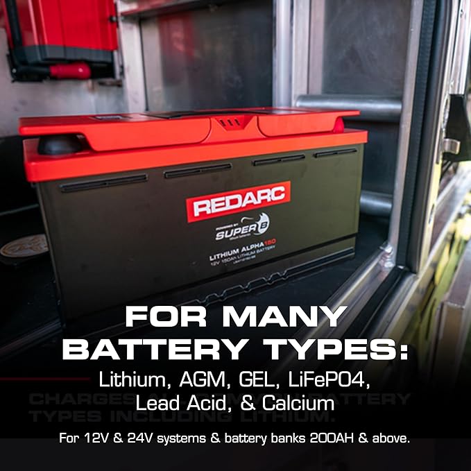 REDARC Dual Input 25A in-Vehicle DC to DC Battery Charger with MPPT Solar Regulator, Green Power Priority, 12V/24V Compatible, for Lithium, AGM, Gel, Lead Acid, Calcium, LiFePO4 Batteries