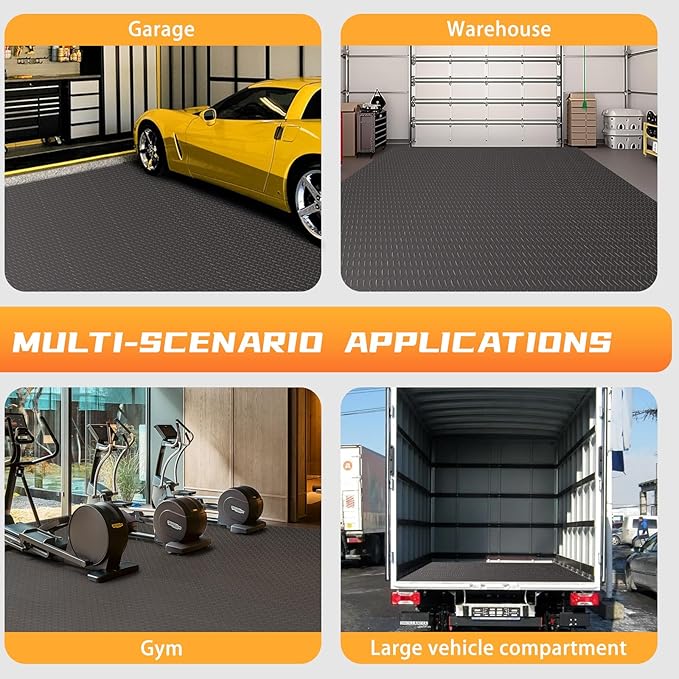 Boshen 7.5x17FT Garage Floor Mat, 2.5mm Thickened Diamond Plate PVC Rubber & Vinyl Flooring Roll, 127.5 SQFT Non-Slip Rubber Garage Mat for Floor Under Car Protection - Grey