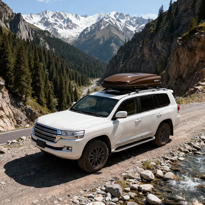 Hard Shell Roof Cargo Carrier with Security Keys, Roof Box, Cargo Box, 62.52 (L) x32.48 (W) x 13.19(H) Inches, 14 Cubic Feet (Tool-Free Install), Brown