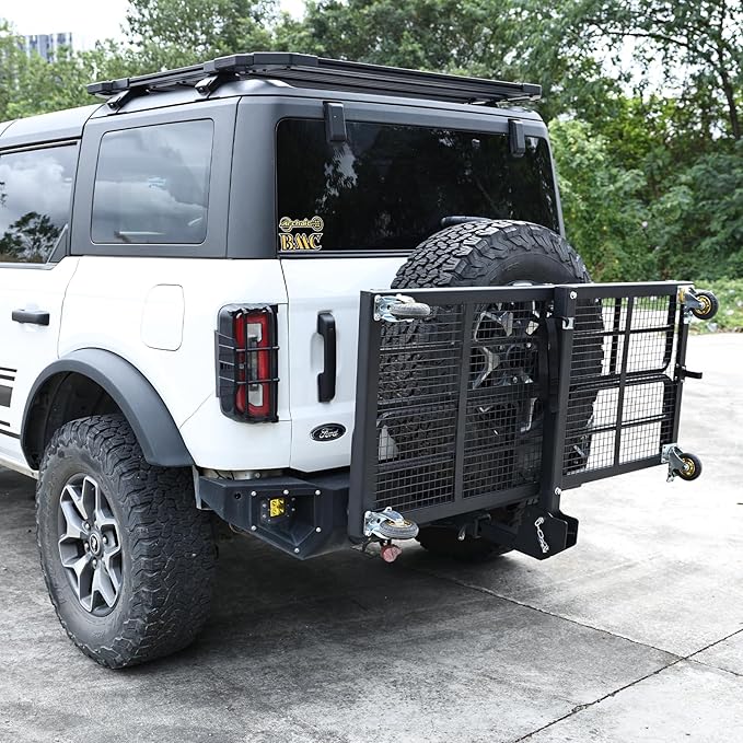 Folding Hitch Mount Cargo Carrier Rack with Handle & Wheels - 750 LBS Heavy Duty Rear Luggage Basket for Car SUV, Fits 2" Receiver - Tow Hitch Cargo Rack for Camping, Black