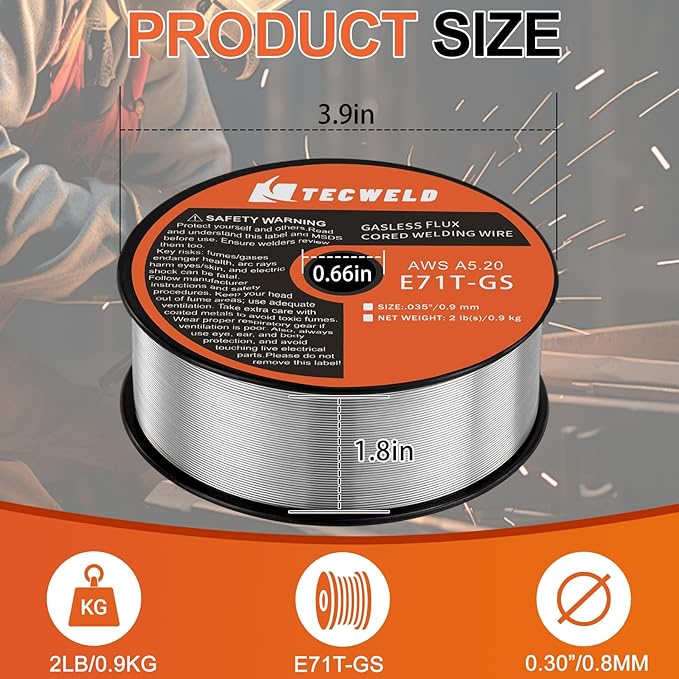 0.30" Flux Core Welding Wire - E71T-GS Gasless, Low Splatter, Mild Steel MIG Wire - Fits Most MIG Welders - 2 lb Spool
