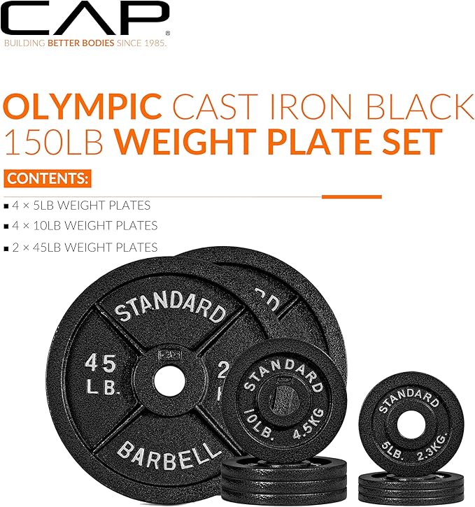 CAP Barbell 2-Inch Olympic Cast Iron Plate Weight Set | 75-285 lbs | Multiple Options