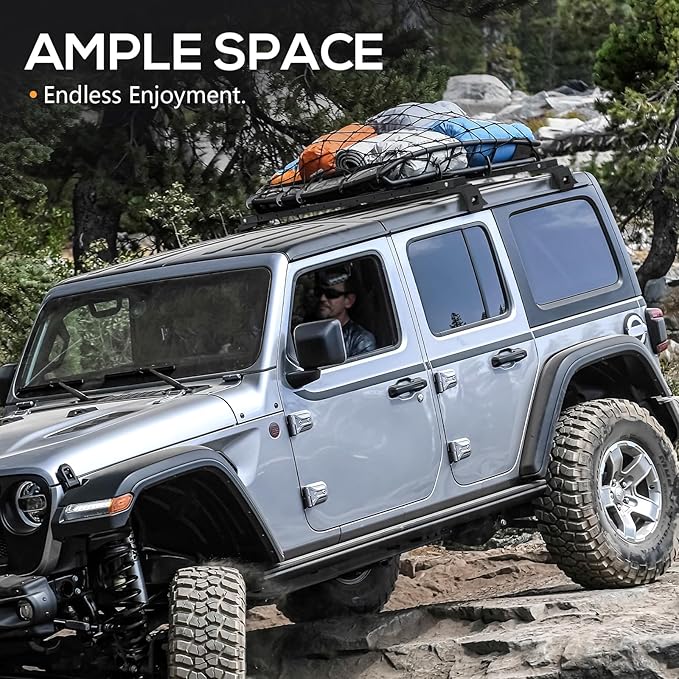 400 LBS Roof Rack Cross Bars with 4 Pcs LED Lights Bar Compatible for 2007-2025 Jeep Wrangler JK JKU JL JLU Unlimited & Gladiator JT Hardtop, Roof Rail Crossbars Cargo Carrier Rooftop Luggage