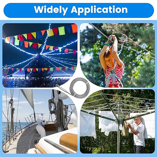 1/2" Stainless Steel Cable 50FT, 7x19 Strands Wire Rope Aircraft Cable, 23000 lbs Breaking Strength, Stainless Steel Wire with M12 Clips and Thimbles for Dock, Boat Lift Cable, Winch Cable