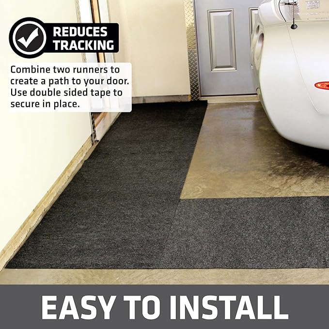 Drymate Garage Floor Runner Mat, (18' x 2'6"), Protects Surfaces, Absorbent, Waterproof, Slip-Resistant, Quick Dry Carpet Fabric, Trimmable & Washable (USA Made) (Charcoal)