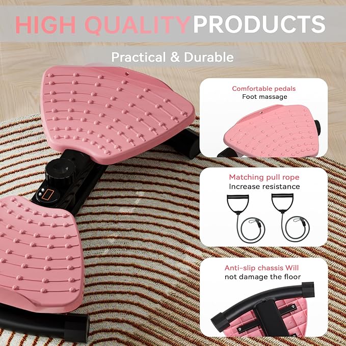 Waist Twister, Ab Twister Board 440 lbs Weight Capacity, Ab Machine for Slim Waist and Core, Workout Equipment with Smart LED Digital Display Track Time, Reps, Calories for Women Men (Pink)