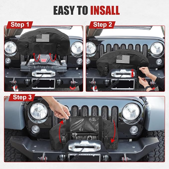 GEVINFA Winch Cover, 2025 Latest Flag Waterproof Dust-Proof Winch Protective Cover, Indoor & Outdoor Winch Accessories for 8000-13500 lbs Electric Winches With Adjustable UV Resistant Cover