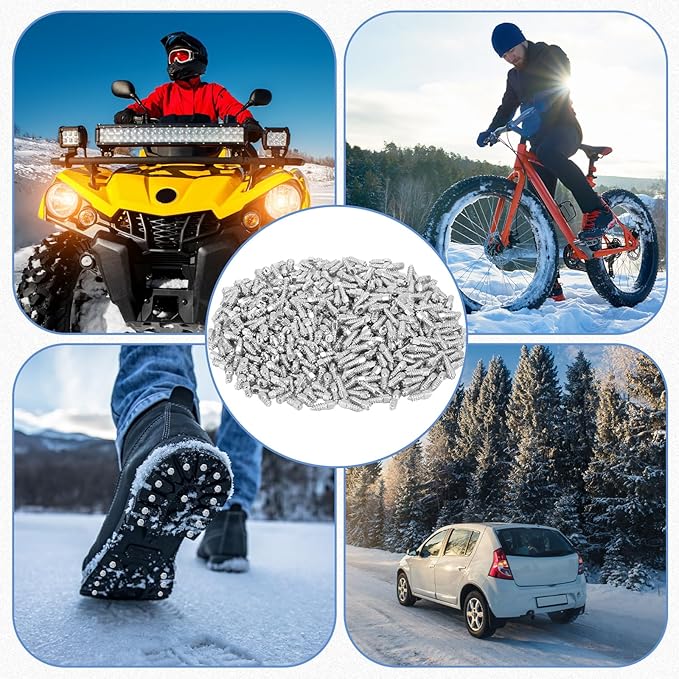 500pcs 4x12mm& 4x9mm Carbide Screw Tire Studs Anti Slip Snow Tire Studs Wheel Tyre Anti Ice Snow Spikes for Suv/tractor/atv/utv/motorcycle, with Installation Tool
