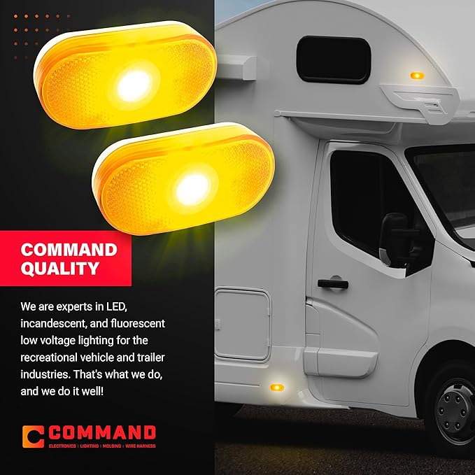 Command Electronics 12V Incandescent Surface Mount Clearance Light – Modern OEM RV, Truck, & Trailer Side Marker – Sealed Polycarbonate Lens – CSA Certified for the US and Canada – Amber – 2-Pack