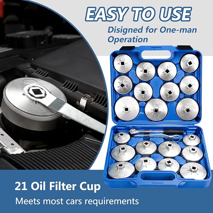 Oil Filter Wrench Set 23pcs Aluminum Alloy Cup Oil Filter Type Wrench Socket Removal Tool Set 1/2" Drive Oil Filter Removal Tool Kit Oil Filter Socket Set