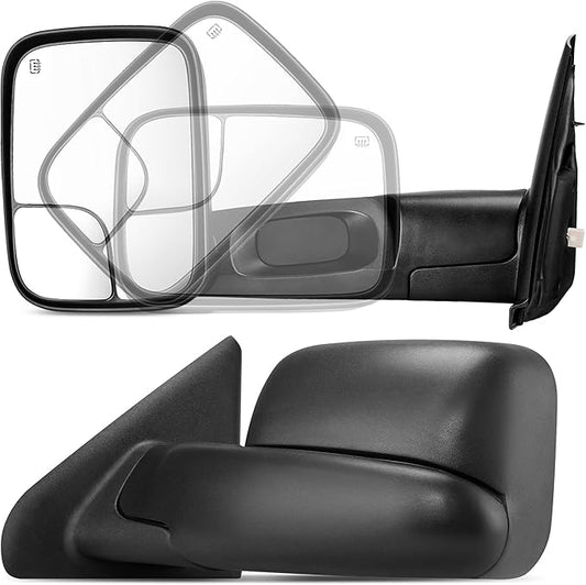 DWVO Towing Mirror fit Dodge Ram 1500 2002-2008, Dodge Ram 2500 3500 2003-2009, Power Adjustable Heated Manual Flip-Up Folding Tow Mirrors Pair Set
