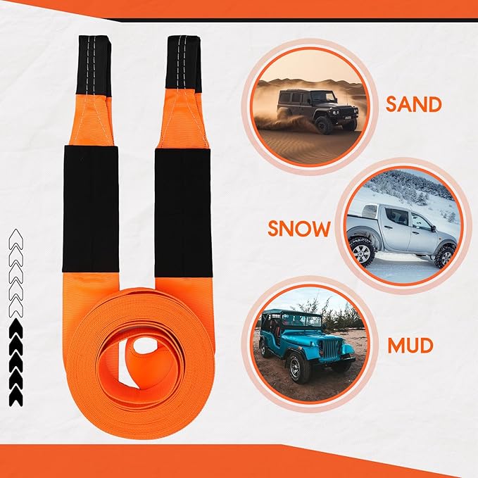 Windyun 4" x 50 ft Recovery Tow Strap Road Straps Heavy Duty Tow Rope Recovery Rope with Reinforced Loops and Protective Sleeves for Vehicle Truck Winching Gear Accessories 20, 000 Lbs