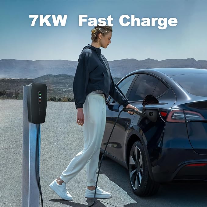 Level 2 EV Charger for Tesla 32Amp, 7KW Electric Vehicle Portable Charger with 28FT Cable, Home EV Charging Station for Tesla, 240V NEMA 14-50 Plug