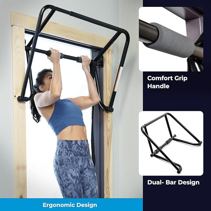 Teeter Dual-Bar Chin-Up Rack - Doorway Pull-Up Bar Home Gym for Strength Training, Inversion & Back Pain Relief; Durable Steel Adjusts for 28” – 36” Doorways