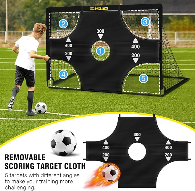 Kids Soccer Goals for Backyard Set, 2 of 6x4 ft Portable Pop Up Soccer Goal Training Equipment, Soccer Net with Target, Soccer Ball, Cones, Soccer Set for Kids Youth Toddler Sports Outdoor Games