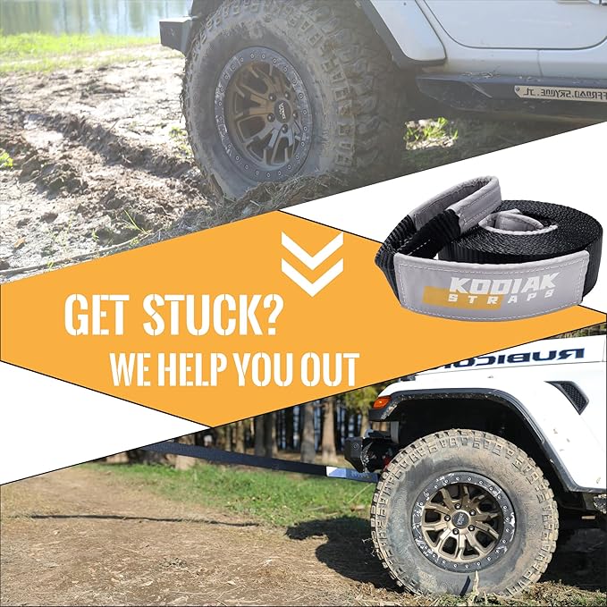 KODIAK STRAPS Tow Strap – 3'' x 20ft Car Tow Straps Heavy Duty with 30000 lbs. Break Strength and Reinforced Loops Emergency Rope Off Road Recovery Equipment Towing Straps Draw String Bag Included