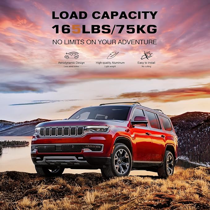 Roof Rack Cross Bars 220lbs Compatible with Jeep Wagoneer & Grand Wagoneer & Wagoneer L & Grand Wagoneer L 2022-2025, Heavy Duty All-Metal Aluminum Roof Rails Crossbars Cargo Canoe Black