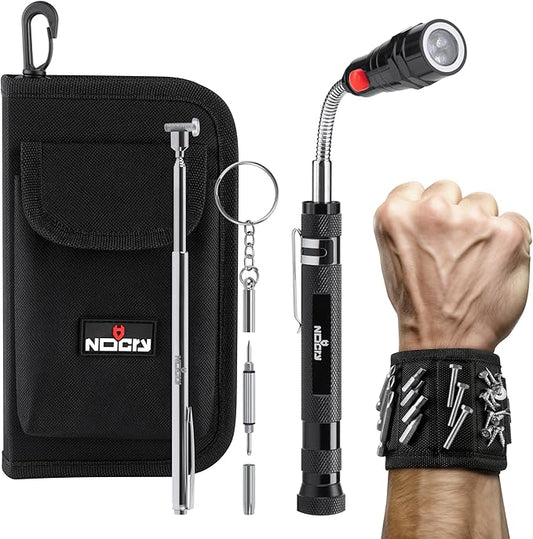 NoCry Telescoping Magnetic Pickup Tool Set for Father's Day Gift — Magnetic Wristband, Extendable Mechanic Mirror, Telescoping Pen, 360° Flexible Flashlight, 3-in-1 Screwdriver — Magnetic Tool Set