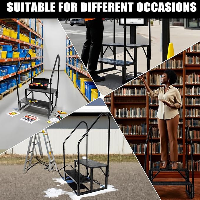 RV Steps with Handrails, 2 Step RV Stairs 660 lbs Load Capacity, Step Ladder with Anti-Slip Panel, Mobile Home Stairs for Travel Trailers