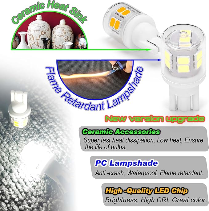 Bright T10 921 922 912 Led Bulbs for 12V RV Tralier Interior Ceiling Dome Light, Cool White 6000k, 194 168 LED Replacement Camper Boat Trunk Map License Backup Reverse Width Lamp Landscape Lights,5Pcs