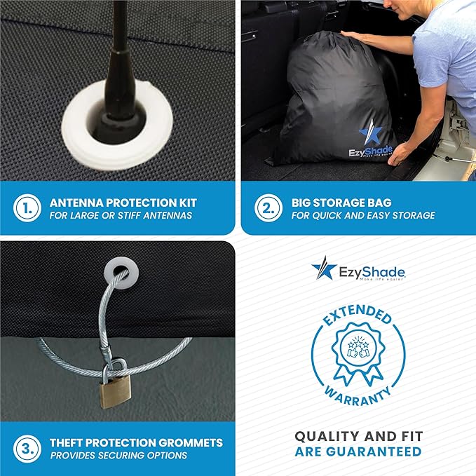 EzyShade 10-Layer Car Cover Waterproof All Weather [See Vehicle Size Chart for Accurate Fit] Car Covers for Automobiles - Full Exterior Covers - Rain Sun Wind Snow. Black, Size A4 (See SizeChart)