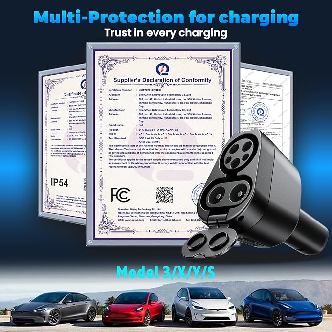 2-in-1 CCS1 & J1772 to Tesla Adapter 250KW/1000V - SuperFast Charging for Model Y/3/S/X, Compatible with Level 1 2 3 Charging Stations with CCS1& J1772 Plug, UL/FCC Certified, IP65 Waterproof
