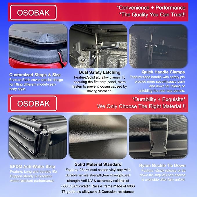 Soft Quad-Fold 6.5' Truck Bed Cover Compatible for 1987-1996 Dodge Dakota Standard Bed Vinyl Tonneau Cover | Fleetside