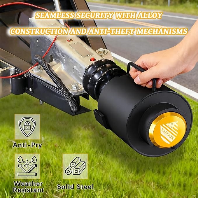 Upgraded Trailer Lock Fits 2 5/16 Inch Coupler, Heavy-Duty Trailer Hitch Locks, Pry-Resistant & Anti-Theft Trailer Coupler Lock, Accessories for Trailer/RV/Boat (Trailer Lock with Handle - Gold)