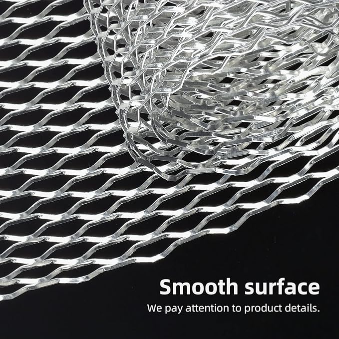 AggAuto 47x16 inches Car Pickup Truck Grill Mesh Spoiler Bumper Vent Aluminum Alloy Automotive Grille Insert Air Intake Racing Seagull Hole 8x25mm Silver