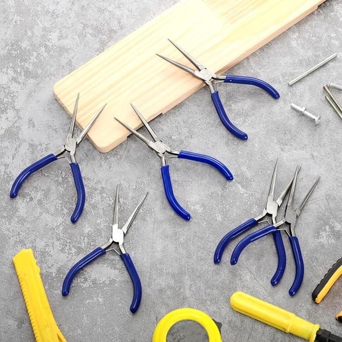 10 Pack Mini Needle Nose Pliers Bulk, 6 Inch Precision Pliers Set with Extra Long Tips for Jewelry Making, Wire Wrapping, Small Object Gripping, DIY Project (Blue)