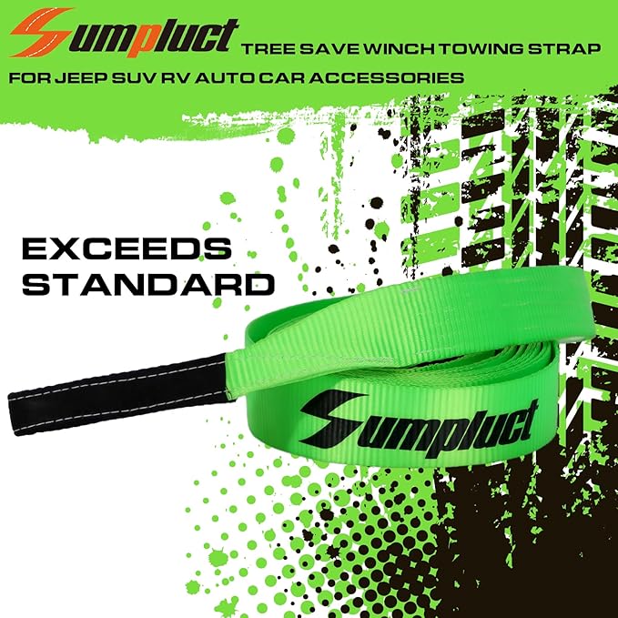 Recovery Tow Strap 2in X 20ft Heavy Duty 24,000 lbs Break Strength, Use for Emergency Towing Rope, Tree Saver, Winch Extension, Triple Reinforced Loops, Protective Sleeves,Car Accessories Green