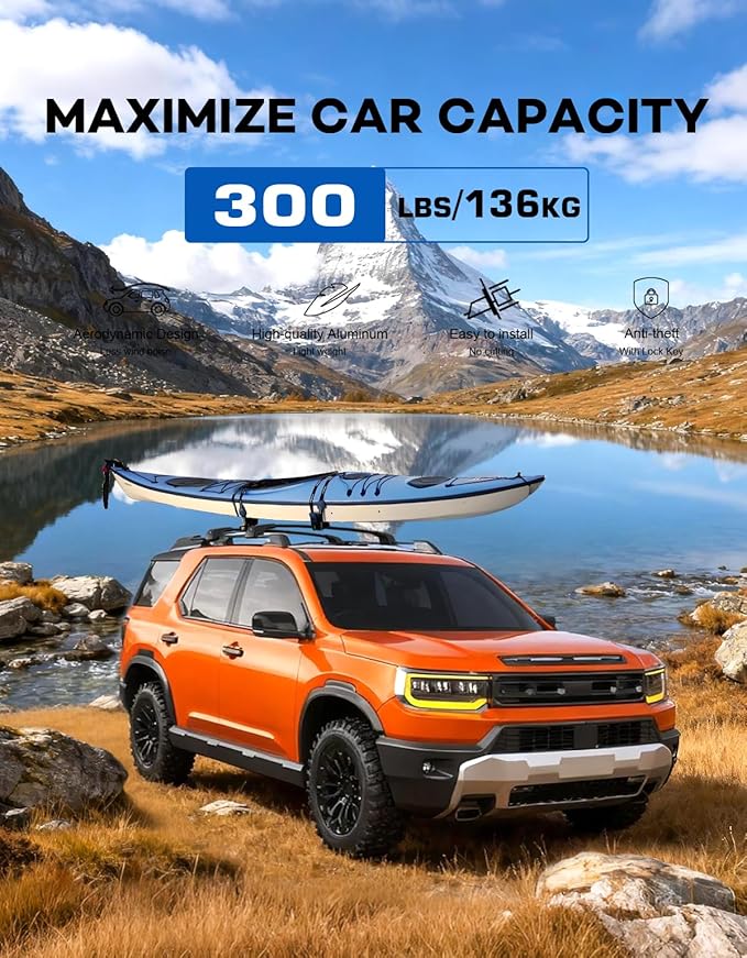 300lbs Lockable Roof Rack Cross Bars Compatible with 2026 Honda Passport, Heavy Duty Aluminum Roof Rails Crossbars Cargo Canoe Black Rooftop Cargo Carrier.