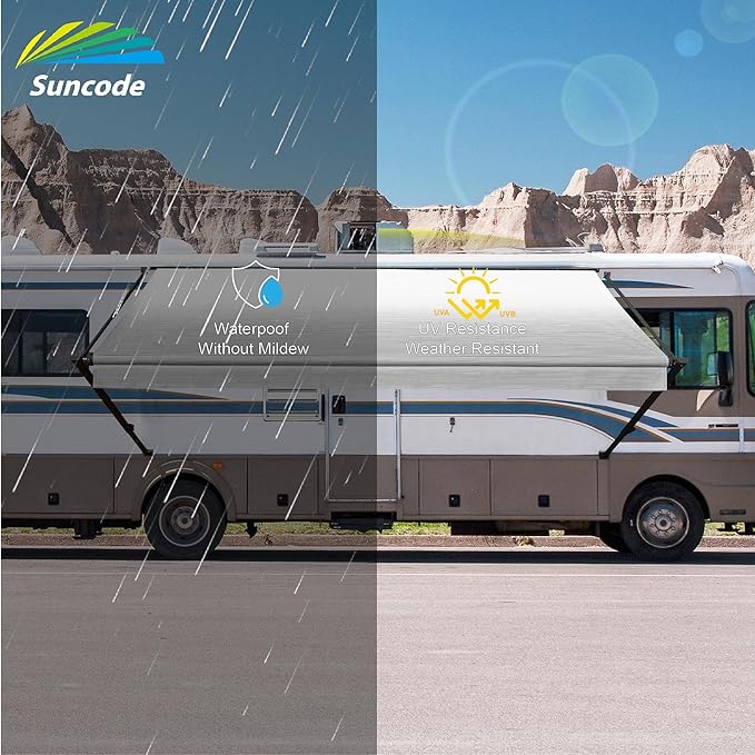 Suncode Manual RV Awning Black Modular Retractable Awning Complete Kit for RV,5th Wheel,Travel Trailers,Toy Haulers,Motorhome RV Trailer Awning for Home or Camper-17x8Ft-Sliver Fade