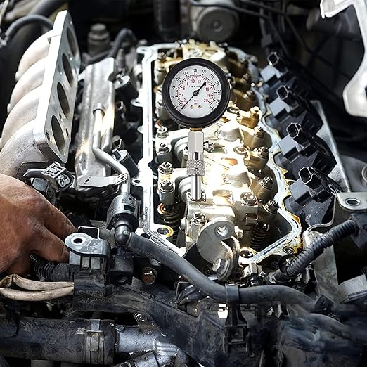 8PCS Compression Tester, Engine Compression Tester kit Professional Petrol Gas Engine Cylinder Pressure Gauge 0-300 PSI Automotive Tool for Motorcycle Car Truck (Plastic Black)