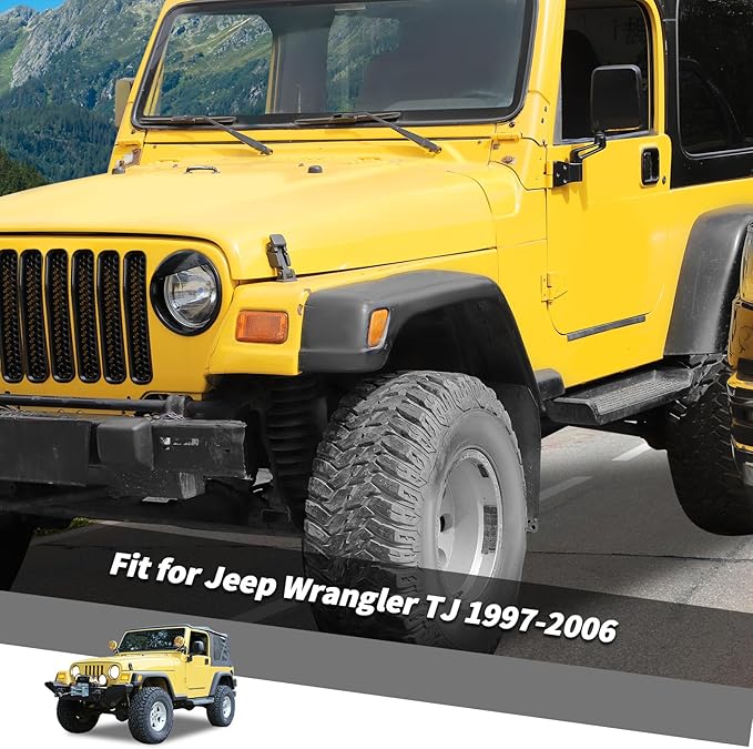 Jimen Fit for Jeep Wrangler TJ 1997-2006, Front Mesh Grille Inserts & Headlight Bezels Cover Trim