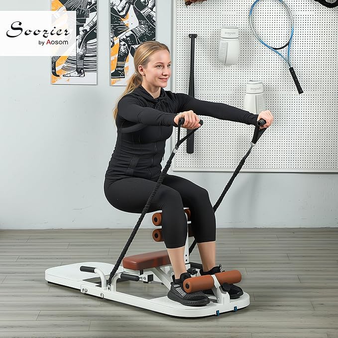 Soozier Foldable Sissy Squat Machine, Hip Thrust Machine with Push Up Stand, Multipurpose Glute Workout Equipment for Home Gym