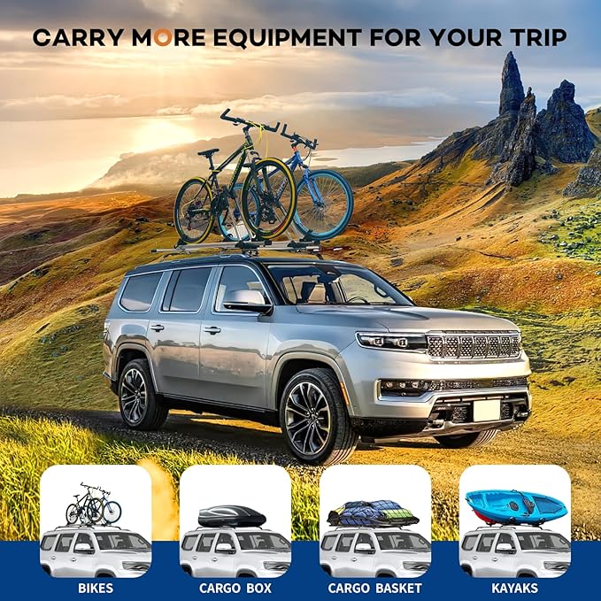 Roof Rack Cross Bars 220lbs Compatible with Jeep Wagoneer & Grand Wagoneer & Wagoneer L & Grand Wagoneer L 2022-2025, Heavy Duty All-Metal Aluminum Roof Rails Crossbars Cargo Canoe Black