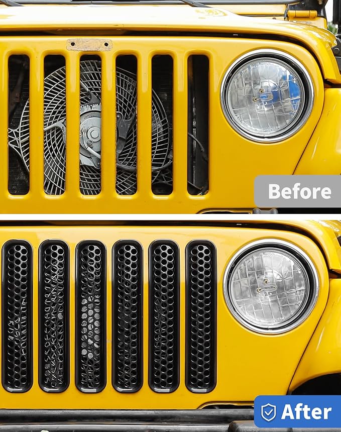 7Pcs Front Grille Inserts Guard for Jeep Wrangler TJ 1997-2006 Black Front Grille Mesh Cover Guard Clip-in Trim Cover, Black