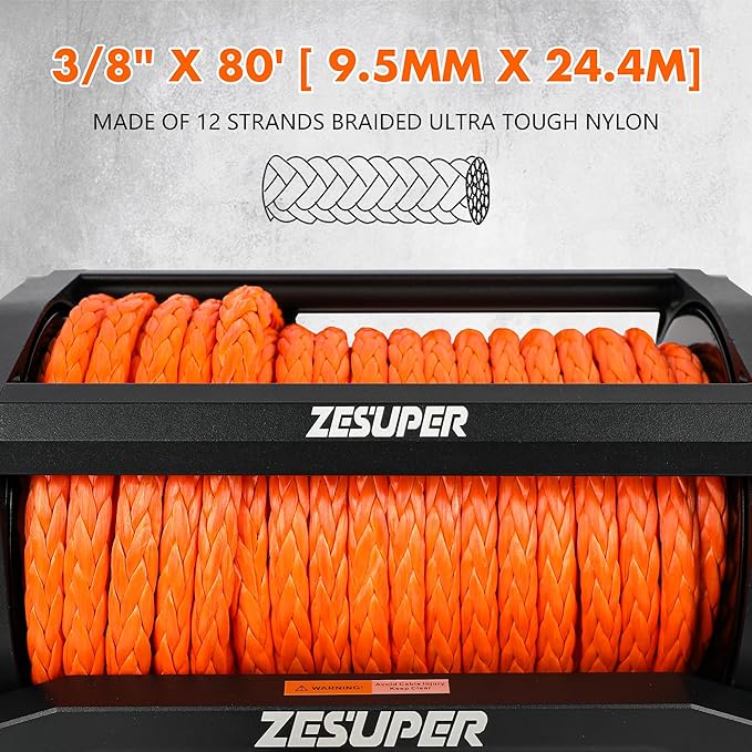 ZESUPER 13500 lb Electric Winch, Synthetic Rope 12V Winch Waterproof IP68 Winch Kit,Off Road Winch for Jeep,Truck,SUV, with Wireless Remote, Corded Control,Side-Mounted Bracket for Control Box