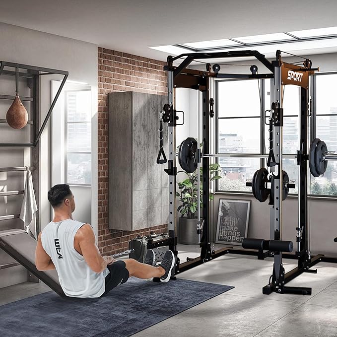 Power Cage, Multi-Functional Power Racks for Home Gym with Cable System, 1600LBS Weight Capacity Fitness Reality Squat Rack for Strength Workout with More Training Attachment,Black