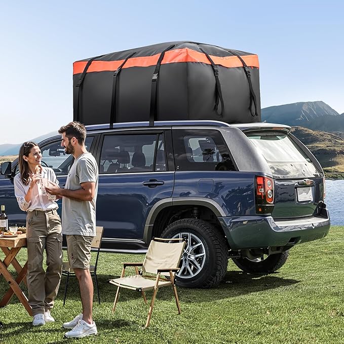 VEVOR Car Rooftop Cargo Carrier Bag, 23 Cubic Feet Roof Cargo Carrier, Heavy Duty 840D PVC 100% Waterproof Car Roof Luggage Bag for All Vehicle with/without Rack- with Lock, Anti-Slip Mat, 6 Door Hook