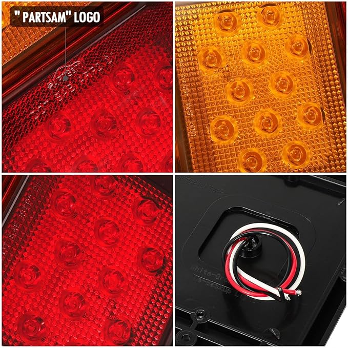 Partsam 2Pcs Double Led Trailer Tail Lights Horizontal Mount Dual Stop Turn Signal Tail Lights 24 LED Surface Mount RV Double Led Taillights RV Double Led Turn Tail Lights 12V IP67 Black Base w Gasket
