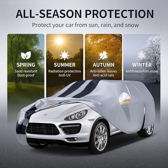 10 Layers Car Cover Custom Fit for Porsche Cayenne 2007-2026 100% Waterproof All Weather Automobiles, Gift with Towel, Heavy Duty Car Covers for Rain Sun UV Protection with Door Zipper.