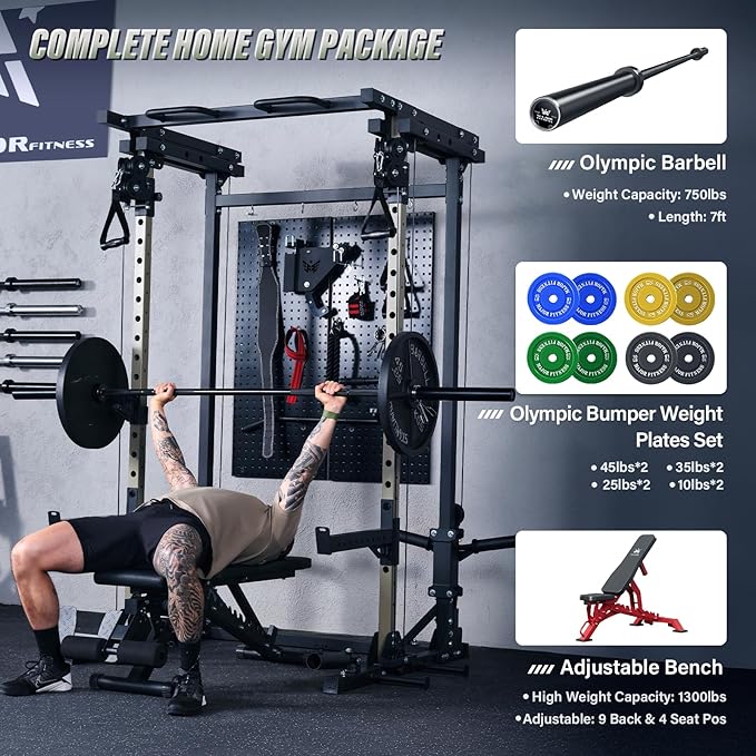 MAJOR FITNESS Drone3 Power Cage - Multi-Function Power Rack for Home Gym, Squat Rack with Pull-up Bar, Cable Crossover System, J-Hooks, for Strength Training, Heavy-Duty Steel Construction