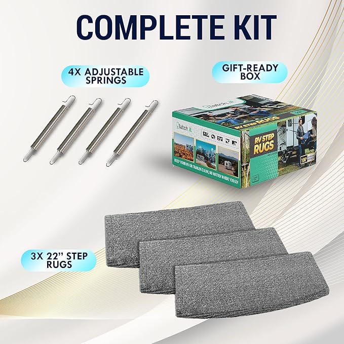 LATCH.IT RV Step Covers 3 Pack | 22-inch Wide Camper Step Covers for 8-11" Deep Radius Steps Only! | Gray RV Stair Carpet | RV Step Cover | Keep Your RV Cleaner with Our Radius RV Stair Covers!