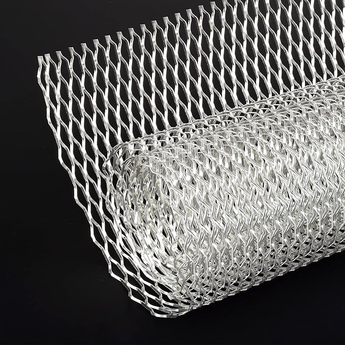 AggAuto 47x16 inches Car Pickup Truck Grill Mesh Spoiler Bumper Vent Aluminum Alloy Automotive Grille Insert Air Intake Racing Seagull Hole 8x25mm Silver