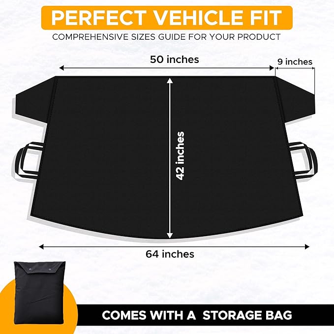 EcoNour Windshield Cover for Ice and Snow | Durable 600D Oxford Fabric | Waterproof Winter Car Cover for Compact Cars, SUV and Sedan | Essential Car Winter Accessories | Small (64" x 42")